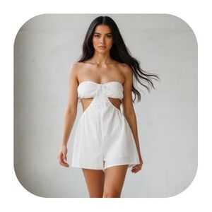 SABO Skirt size 4 white 30% linen strapless cutout romper